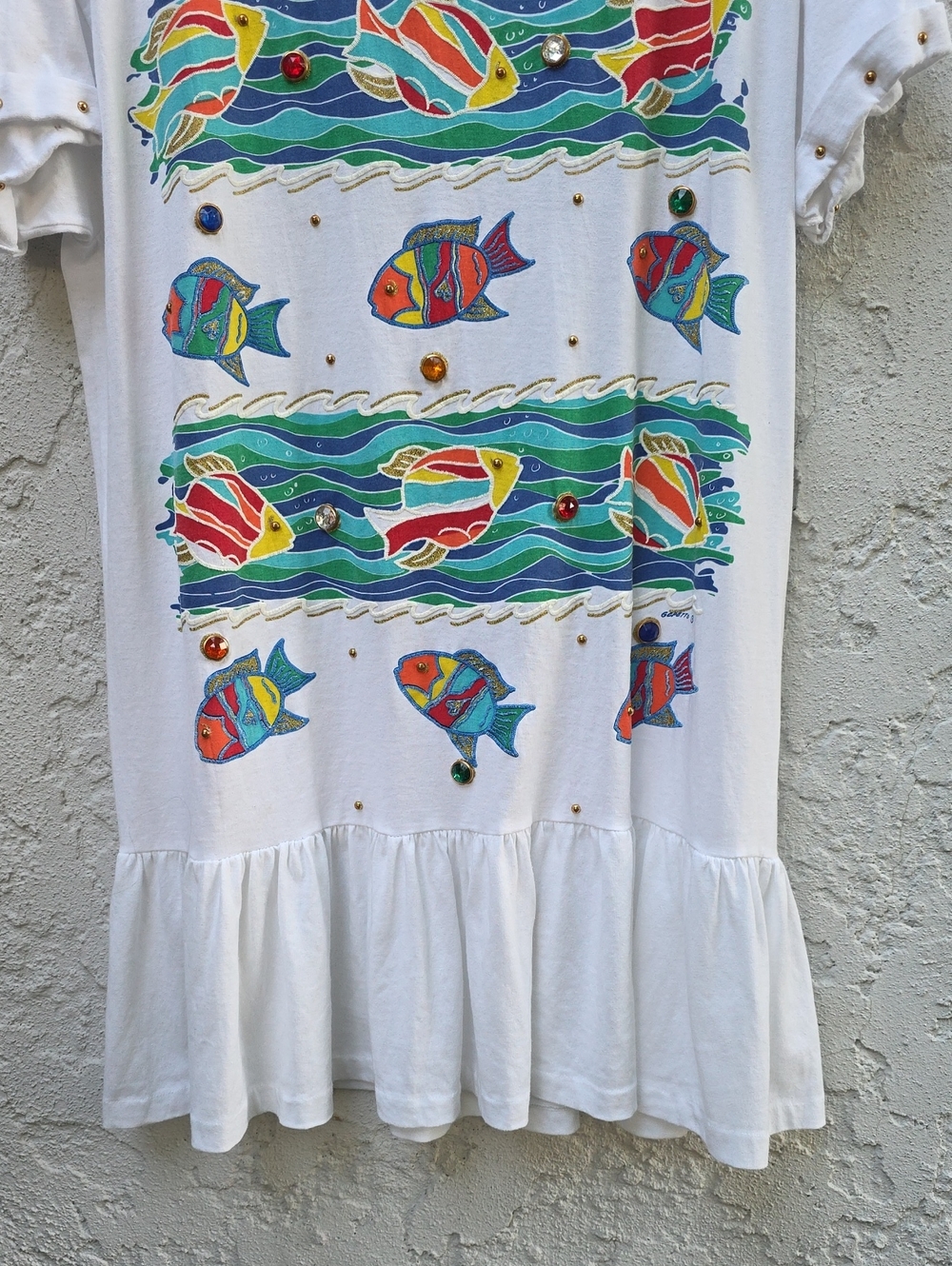 Vintage P.G.B. Embellished Tropical Fish Bathing Suit Cover Up Dress - Picture 3 of 16